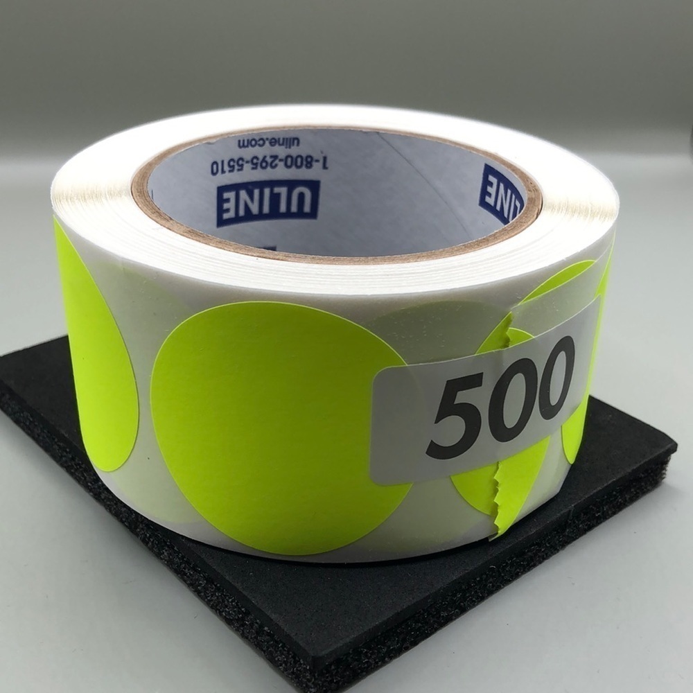 2 Inch Dot Yellow Color Code Labels, Round 500 Stickers Per Roll